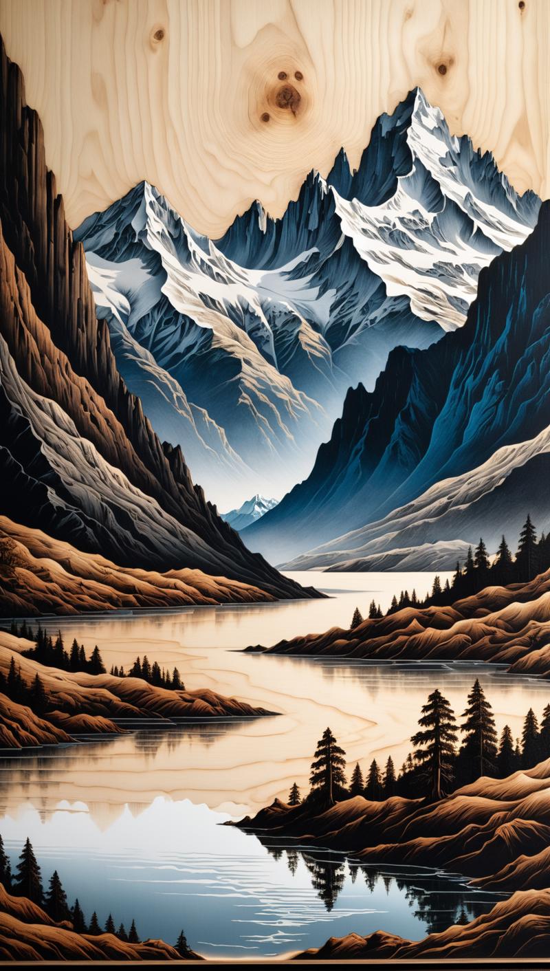 01593-802412625-A wooden art drawing depicting the breathtaking Patagonian landscape of Aysén. The scene showcases towering mountains, glacial l.png